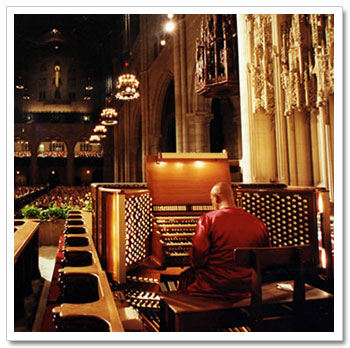 Sri Chinmoy performs on a pipe organ in New York